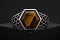 Hex Armor Ring | Natural Tiger Eye | 925 Sterling Silver - Praise Jewels Men's Gemstone Ring