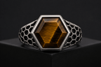 Hex Armor Ring | Natural Tiger Eye | 925 Sterling Silver - Praise Jewels Men's Gemstone Ring