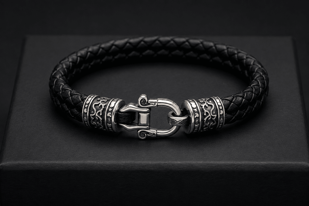 Leather & Silver Bracelet | 925 Sterling Silver - Praise Jewels Men's Leather Bracelet