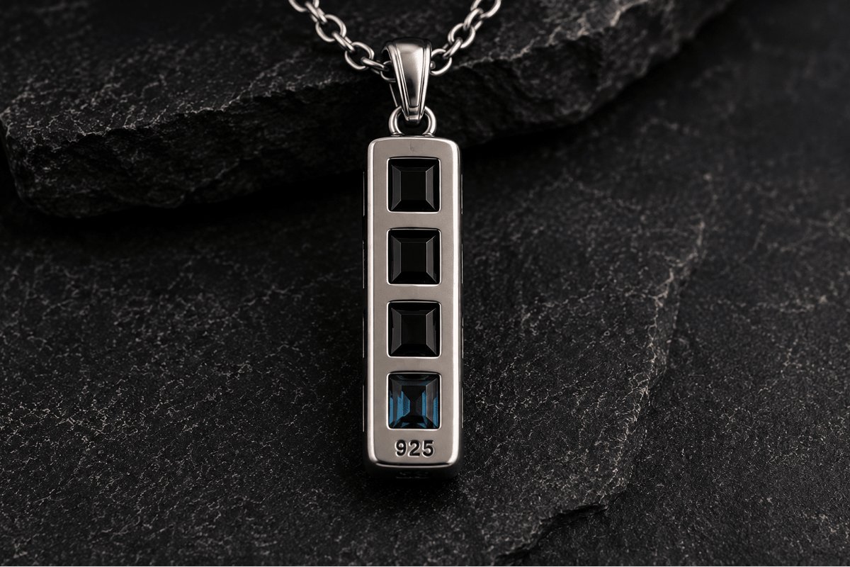 Monolith Bar Pendant | Black Onyx & Blue Topaz - Praise Jewels Men's Gemstone Pendant