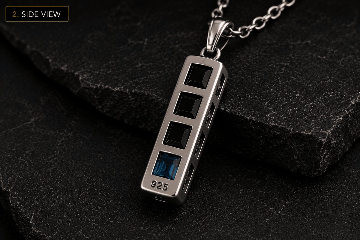 Monolith Bar Pendant | Black Onyx & Blue Topaz - Praise Jewels Men's Gemstone Pendant