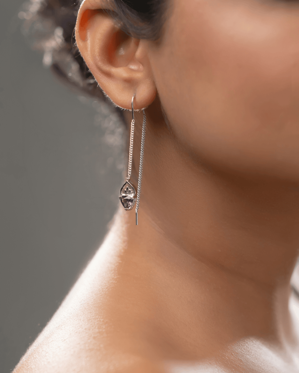 Natural Amethyst Threader Earrings in 925 Sterling Silver | Minimalist Drop Earrings - Praise Jewels earrings