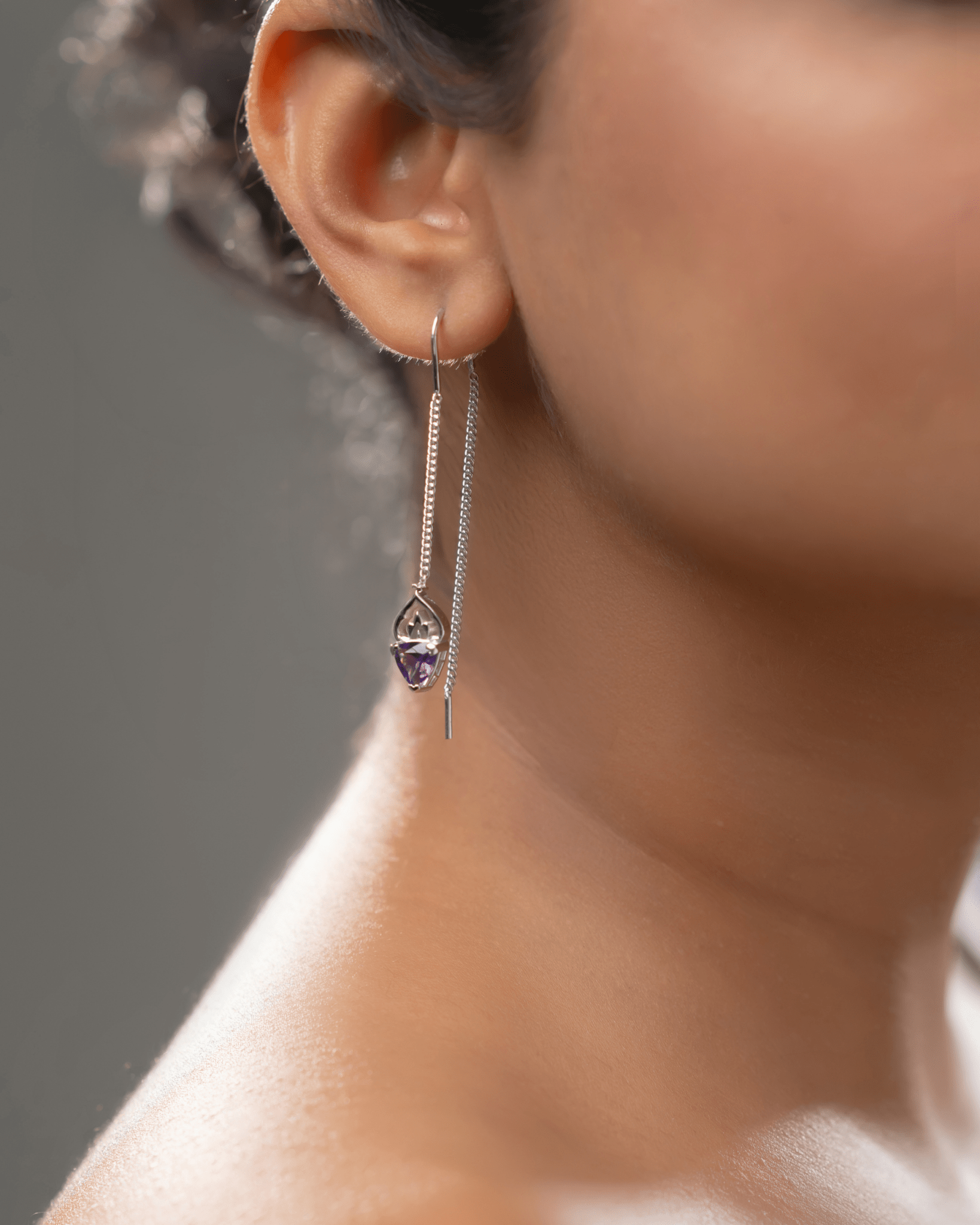 Natural Amethyst Threader Earrings in 925 Sterling Silver | Minimalist Drop Earrings - Praise Jewels earrings