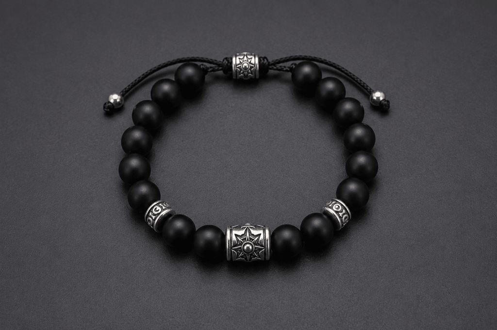 Nero Black Onyx Bead Bracelet | 925 Sterling Silver - Praise Jewels Men's Gemstone Bracelet