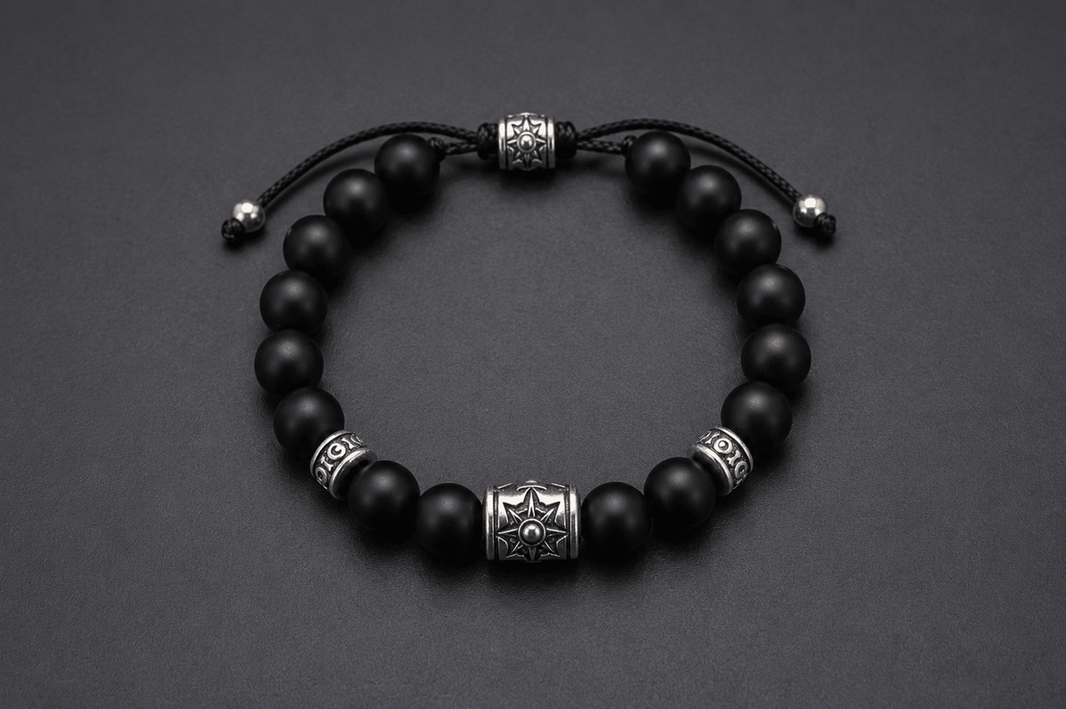 Nero Black Onyx Bead Bracelet | 925 Sterling Silver - Praise Jewels Men's Gemstone Bracelet