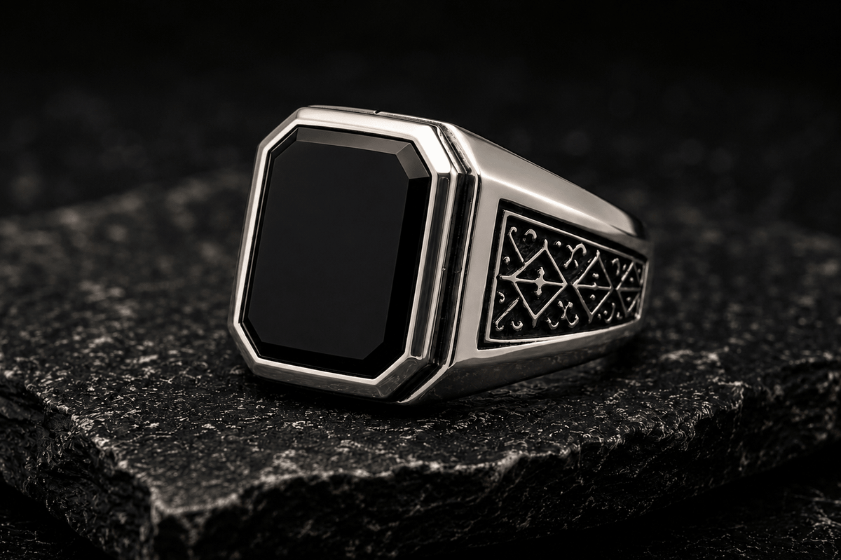 Obsidian Signet Ring | Black Onyx | 925 Sterling Silver - Praise Jewels Men's Gemstone Ring