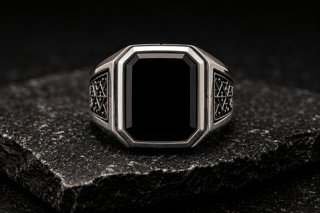 Obsidian Signet Ring | Black Onyx | 925 Sterling Silver - Praise Jewels Men's Gemstone Ring