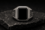 Obsidian Signet Ring | Black Onyx | 925 Sterling Silver - Praise Jewels Men's Gemstone Ring