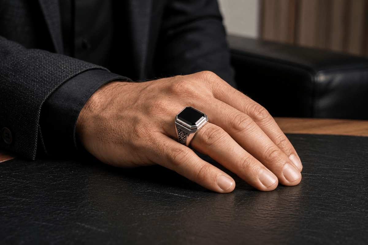 Obsidian Signet Ring | Black Onyx | 925 Sterling Silver - Praise Jewels Men's Gemstone Ring