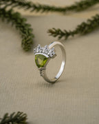 Peridot Bloom Ring in 925 sterling silver, close-up detail showing the band and stone