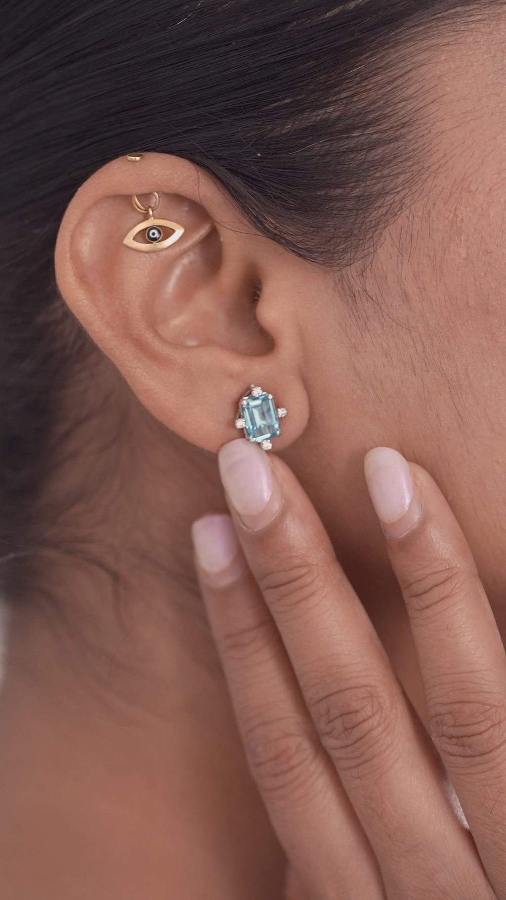 Blue Topaz Skylight Stud Earrings in 925 Sterling Silver | Natural Blue Gemstone Earrings