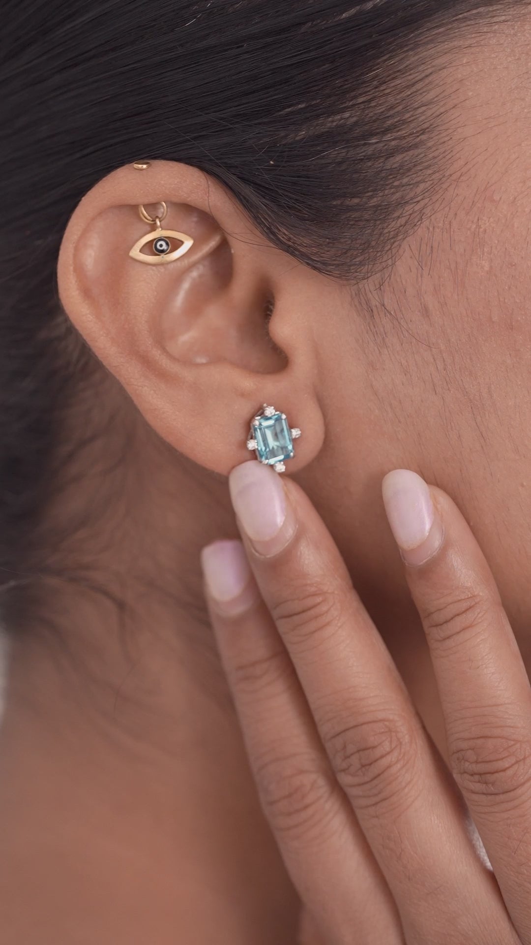 Blue Topaz Skylight Stud Earrings in 925 Sterling Silver | Natural Blue Gemstone Earrings