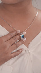 Blue Topaz Art Deco Hexagon Pendant — 925 Sterling Silver