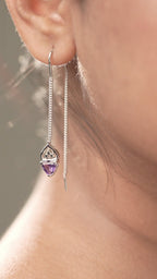 Natural Amethyst Threader Earrings in 925 Sterling Silver | Minimalist Drop Earrings - Praise Jewels earrings