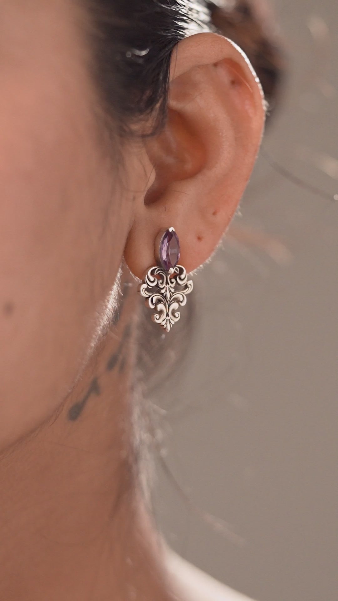 Natural Amethyst Filigree Earrings in 925 Sterling Silver
