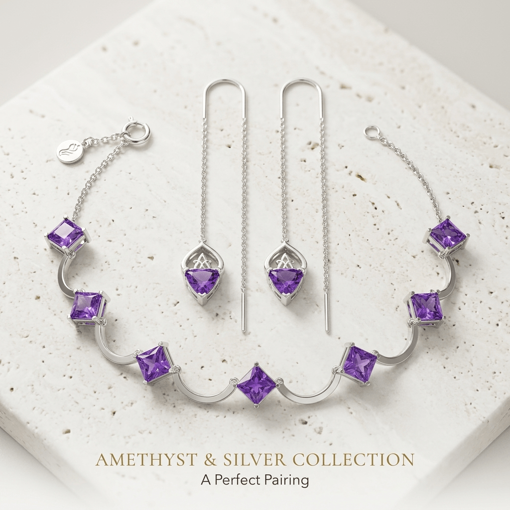 The Minimalist Stack – Amethyst Earrings & Bracelet Set - Praise Jewels bundle